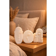 Luna Bueno Modern Yüz Heykel Mum – 3’lü Dekor Seti