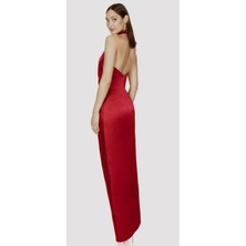 Hanife Glam Couture Hanife Glam Halter Yaka  Asetat Uzun Saten Elbise