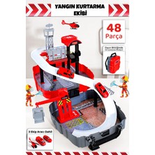 Meleni Toys 48 Parça Itfaiye Oyuncak Seti - Sırt Çantalı Asansörlü Araba Garaj Helikopter Pisti Oyun Seti
