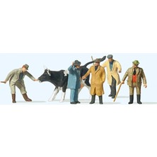 Preiser 14039 1/87 Ölçek, Pazardaki Sığır ve Alıcıları, Boyanmış Plastik Figürleri, 6 Adet