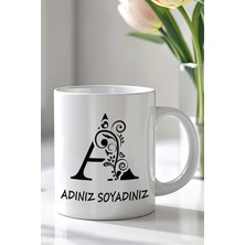 YasBey Design Kişiselleştirilebilir A Harfi Tasarımlı 330ML Baskılı Beyaz Seramik Kupa Bardak