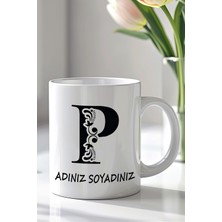 YasBey Design Kişiselleştirilebilir P Harfi Tasarımlı 330ML Baskılı Beyaz Seramik Kupa Bardak