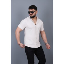L-KOM Erkek Krep Kumaş Kısa Kollu Gömlek