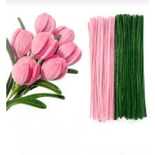 Evinizin Vitrini 100 Adet 2 Renk Yoğun Tüylü Şönil Çiçek Yapım Seti