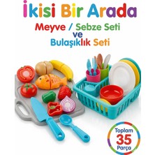 Mayf Çocuklar İçin Bulaşıklık Oyuncak Seti + Kesilebilen Meyve Sebze Evcilik Seti Tabak Seti Cırtlı Toplam 35 Parça