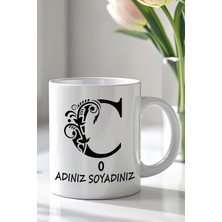 YasBey Design Kişiselleştirilebilir Ç Harfi Tasarımlı 330ML Baskılı Beyaz Seramik Kupa Bardak