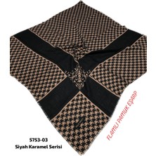 Siyah Karamel Flamlı Pamuk Eşarp