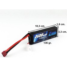 Zeee Power 2s, 7.4 Volt, 2600 Mah, 50C, T-Deans Fişli, Li-Po Pil Grubu