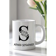 YasBey Design Kişiselleştirilebilir S Harfi Tasarımlı 330ML Baskılı Beyaz Seramik Kupa Bardak