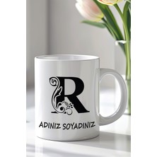 YasBey Design Kişiselleştirilebilir R Harfi Tasarımlı 330ML Baskılı Beyaz Seramik Kupa Bardak