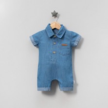 Jolly Joy Cep Detaylı Erkek Bebek Kısa Denım Tulum - Mavi - 0 - 1 Ay Mavi