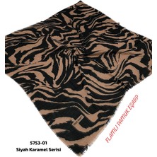 Siyah Karamel Flamlı Pamuk Eşarp