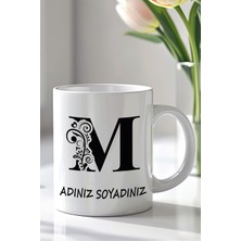 YasBey Design Kişiselleştirilebilir M Harfi Tasarımlı 330ML Baskılı Beyaz Seramik Kupa Bardak