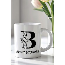 YasBey Design Kişiselleştirilebilir B Harfi Tasarımlı 330ML Baskılı Beyaz Seramik Kupa Bardak