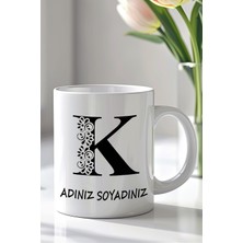 YasBey Design Kişiselleştirilebilir K Harfi Tasarımlı 330ML Baskılı Beyaz Seramik Kupa Bardak