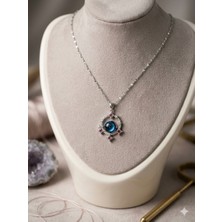 Lia Charm Mistik Galaksi Temalı Mavi Kristal Kolye - Gümüş Kaplama Vintage Kadın Kolye