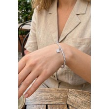 Lykos Yonca Model Zirkon Taşlı Gümüş Renk Asansörlü Su Yolu Bileklik