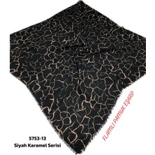 Siyah Karamel Flamlı Pamuk Eşarp