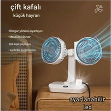 Uravas Store Masaüstü Dijital Ekranlı Çift Fanlı LED Işıklı Soğutucu Fan Ev Ofis Şarjlı Vantilatör