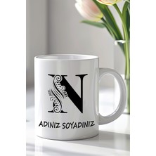 YasBey Design Kişiselleştirilebilir N Harfi Tasarımlı 330ML Baskılı Beyaz Seramik Kupa Bardak