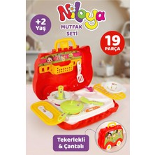Meleni Toys 19 Parça Niloya Çantalı Mutfak Seti - Tekerlekli Tava Tencere Aşçı Meslek Oyunu Eğitici Oyuncak