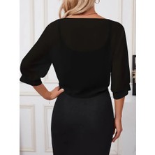 Ru Collective Kadın Truvakar Kol Önden Bağlamalı Kısa Şifon Bolero Ceket