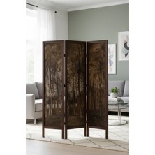 Artavessa Premium Ahşap Çerçeveli 3 Kanatlı Kanvas Paravan - Modern Desenli Seperatör - 138X170 cm