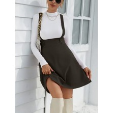 Ru Collective Kadın Askılı Düğmeli Mini Süet Elbise