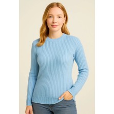 Ru Collective Bisiklet Yuvarlak Yaka Triko Kazak Pamuklu Kalın Fitilli Dokuma, Regular Fit Uzun Kollu Kışlık Model - Bebe Mavisi