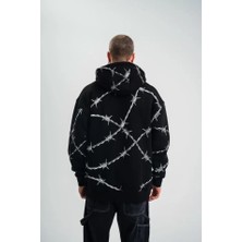 Ru Collective Polızeı Premium Kalite Kapşonlu Varak ve Pano Baskılı Sweatshirt - Siyah