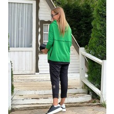 Ru Collective Kadın Yeşil Kapşonlu Etek Ucu Detay Arma Ters Dikiş Gorunumlu Ikili Takım