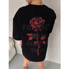 Ru Collective Unisex Bisiklet Yaka Baskılı Oversize T-Shirt - Siyah