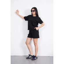 Ru Collective Osy Modal Yumuşak Dokulu Kumaş Bisiklet Yaka T-Shirt Kısa Şort Ikili Takım - Siyah