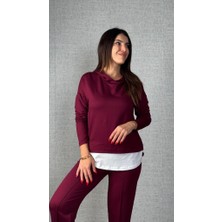 Ru Collective Kadın Uzun Kollu Kapşonlu Bağcıklı Viskon Iki Iplik Bluz ve Pantolon Ikili Takım