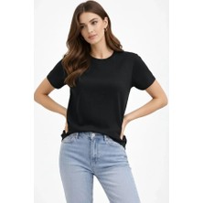 Ru Collective Bisiklet Yaka Tişört Regular Kalıp Basic Pamuklu Günlük Kullanım T-Shirt - Siyah
