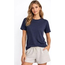 Ru Collective Osy Modal Yumuşak Dokulu Kumaş Bisiklet Yaka T-Shirt - Indigo