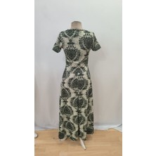 Ru Collective Kadın Kısa Kollu Bisiklet Yaka Puantiyeli Maksi Örme Krep Elbise