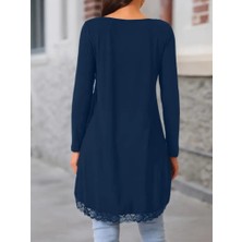 Ru Collective Kadın Uzun Kollu Bisiklet Yaka Asimetrik Kesim Detaylı Dantelli Viskon Bluz