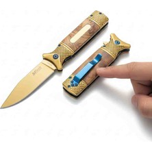 Mertcan Knife Mtech Ahşap Kabzalı ve Gold Detaylı Katlanır Çakı - Şık Tasarım Edc Bıçak