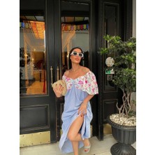 Ru Collective Renkli Nakış Desenli Elbise - Mavi