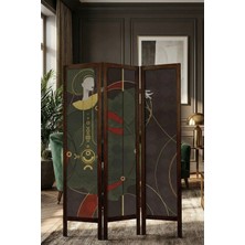 Artavessa Premium Ahşap Çerçeveli 3 Kanatlı Kanvas Paravan - Modern Desenli Seperatör - 138X170 cm