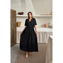 Ru Collective Siyah Müslin Uzun Elbise