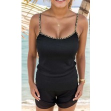 Ru Collective Kadın Askılı U Yaka Zincir Şeritli Kaşkorse Bluz