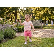 Minitix Kız Çocuk Baskılı Pembe Şort T-Shirt Takım