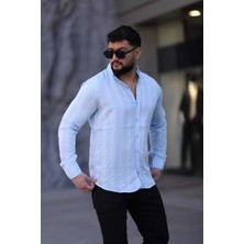 L-KOM Regular Çizgili Erkek Gömlek %100 Pamuk Rahat Kesim