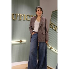 Boutich Kadın Koyu Mürdüm Oversize Kruvaze Yaka Blazer Ceket