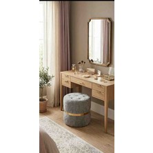 Kontello Mobilya Kontello Puf Lüks Silinebilir Kapitoneli Gold Detaylı