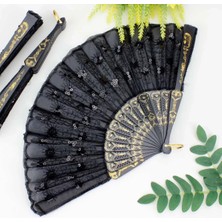 Uravas Store Plastik Pullu Kumaş Yelpaze 12'li Siyah