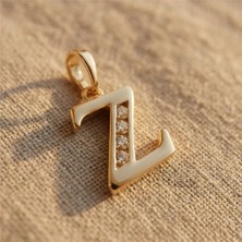 Zeino Z Harfi Zirkon Taş Detaylı Kolye Ucu - 14K Altın Kaplama - 19 mm