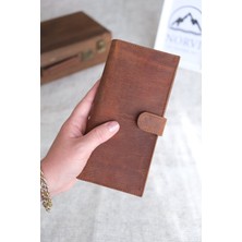 Norvi Leather Çıtçıtlı Telefon Bölmeli Hakiki Deri Cüzdan Fındık Renk 1180